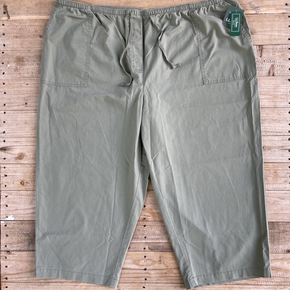 L.L.Bean Sunwashed Canvas Crop Pants Women's 3X Regular Deep Olive NWT Pockets
